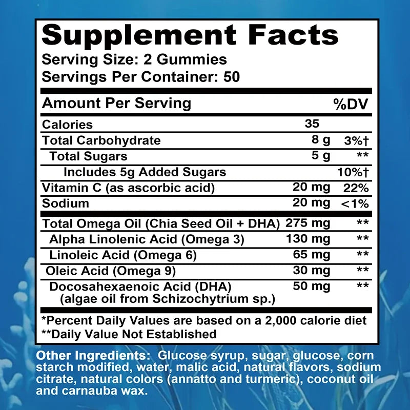 Omega 3 6 9 + DHA Gummies - Improves Circulation & Increases Antioxidant Activity, Supports Eye, Skin, Brain and Immune Health
