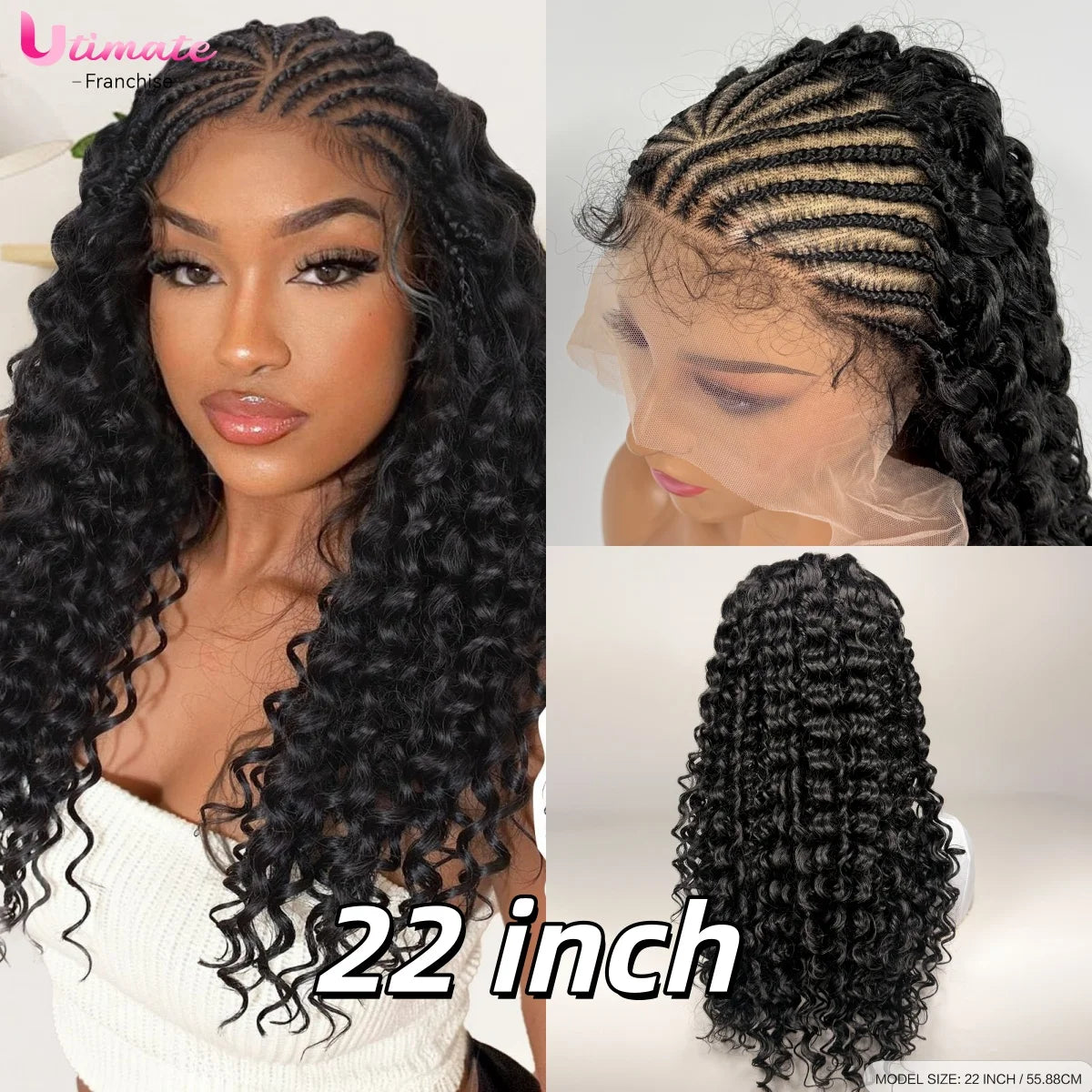 14/22inch Lemonade Braid Synthetic Cornrow Braided Wigs Deep Wave Pre-plucked Baby Hair For Black Women