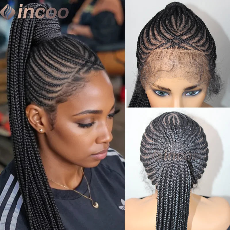 30" Synthetic Updo Braided Wigs Super Lightweight Full Lace Wig Knotless Ponytail Box Braids Wig For Women With Baby Hair