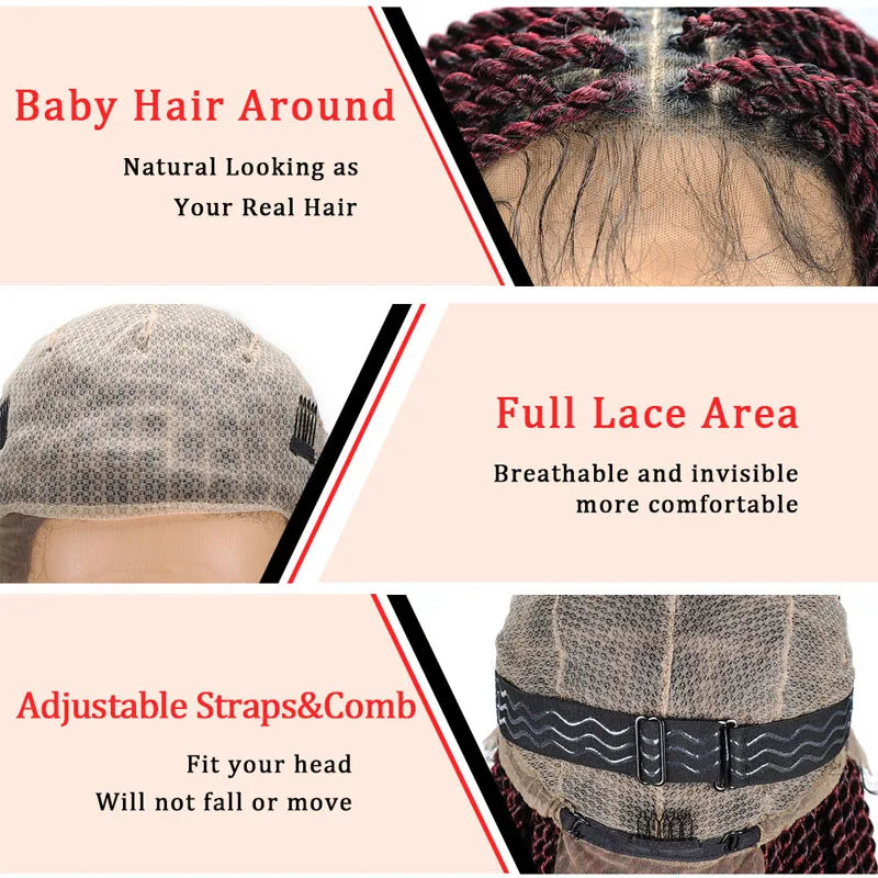 Full Lace Frontal Wigs Synthetic Twist Braided Wigs For Black Women Box Braided Lace Front Wig Faux Locs Wig Goddess Braids Wigs