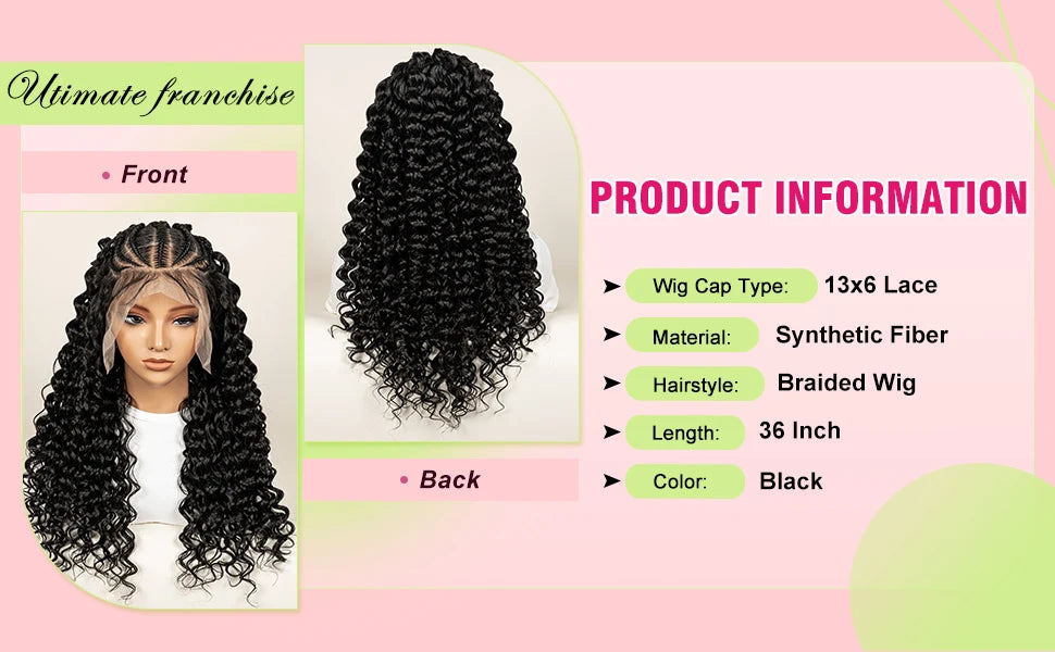 Half Braided Hair Wigs With Baby Natural Cornrow Synthetic Hair wig Deep Wave Full Lace Wigs 26 inch For Black Women
