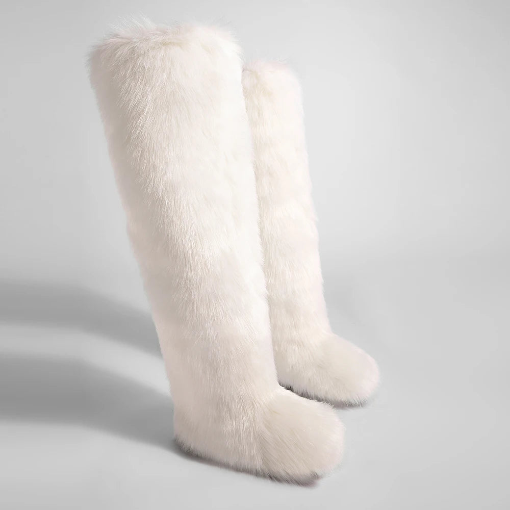 Women's Cozy Faux Fur over the Knee Boots Thigh High Fluffy Y2K Furry Fuzzy Warm Outdoor Comfortable Girls Boot