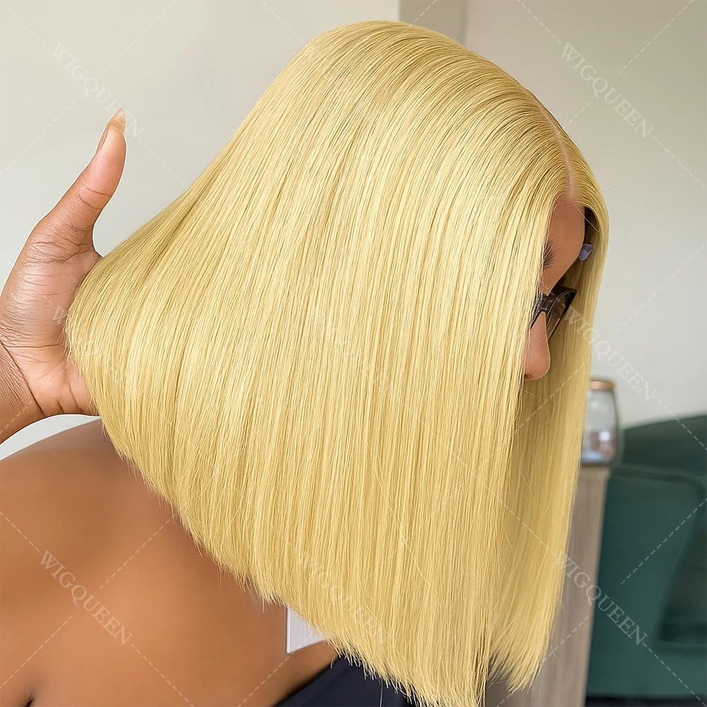 613 Blonde Short Bob Wig Human Hair 13x4 Lace Front Wigs Human Hair Pre Plucked Transparent Lace 180% Density Lace Frontal Wig