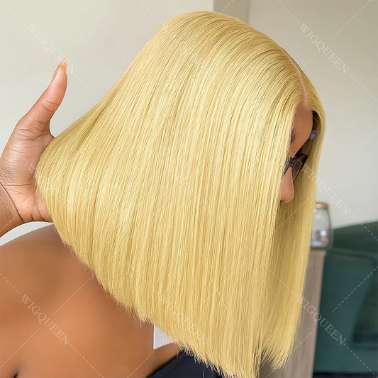 613 Blonde Short Bob Wig Human Hair 13x4 Lace Front Wigs Human Hair Pre Plucked Transparent Lace 180% Density Lace Frontal Wig