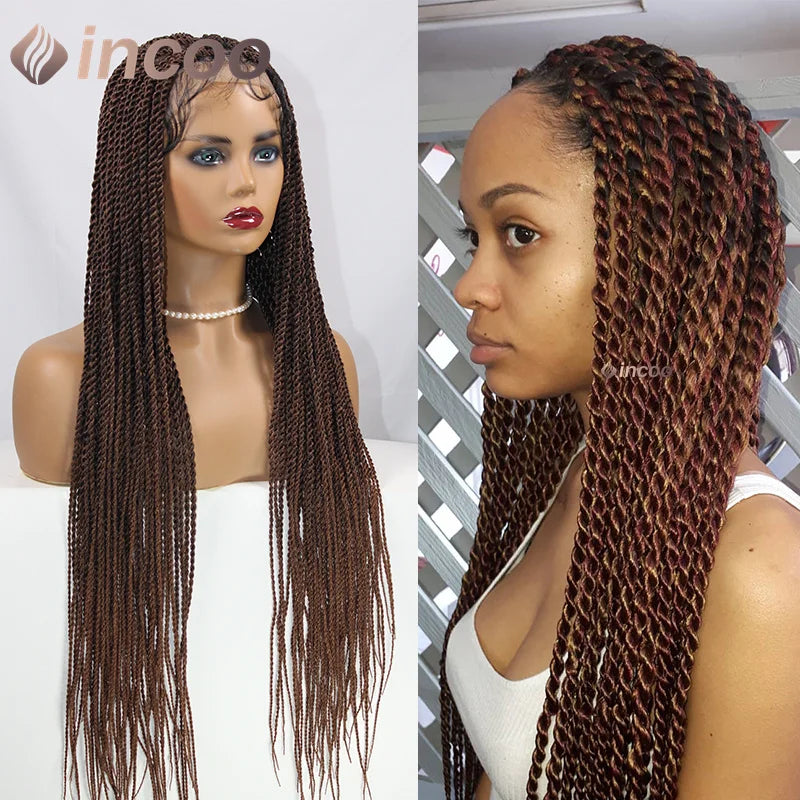 Full Lace Frontal Wigs Synthetic Twist Braided Wigs For Black Women Box Braided Lace Front Wig Faux Locs Wig Goddess Braids Wigs