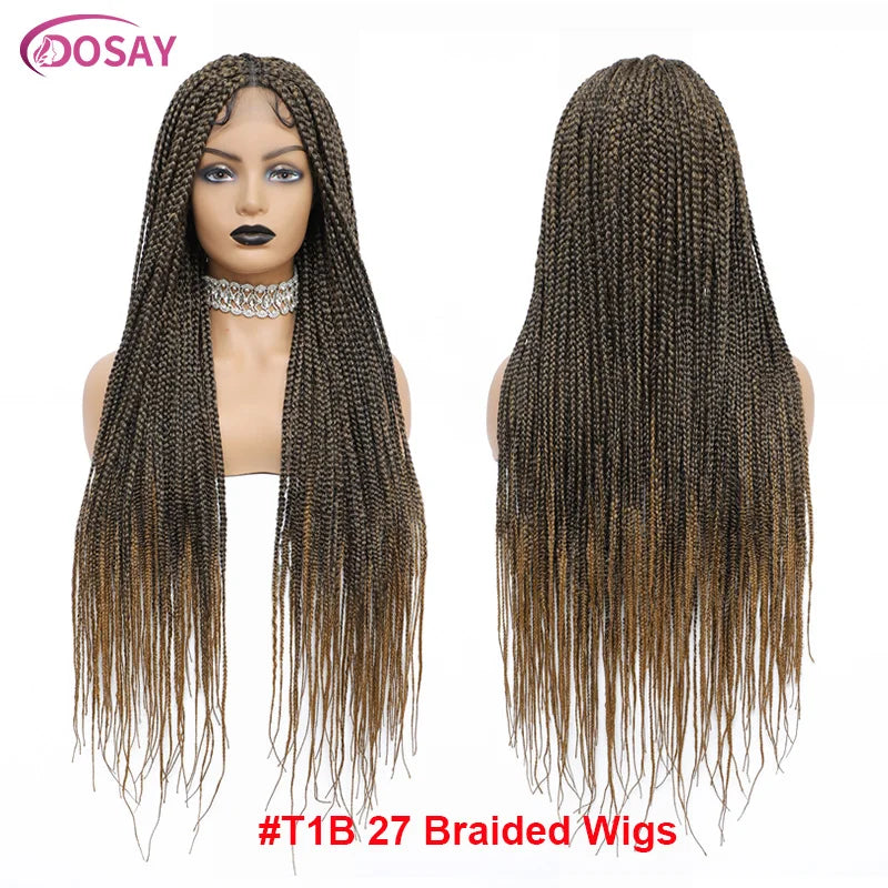 36Inch Burgundy Synthetic Long Box Braided Wig Full Lace Straight Knotless Cornrow Braid with Baby Hair for Women