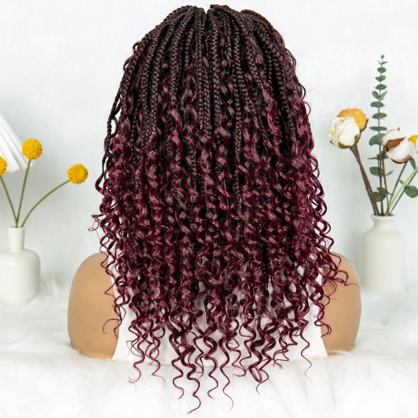 Kima Short Bohemian Box Braids Braided Wig Full Lace Boho Braided Wigs Synthetic Curly Hair with Baby Hair for Black Women