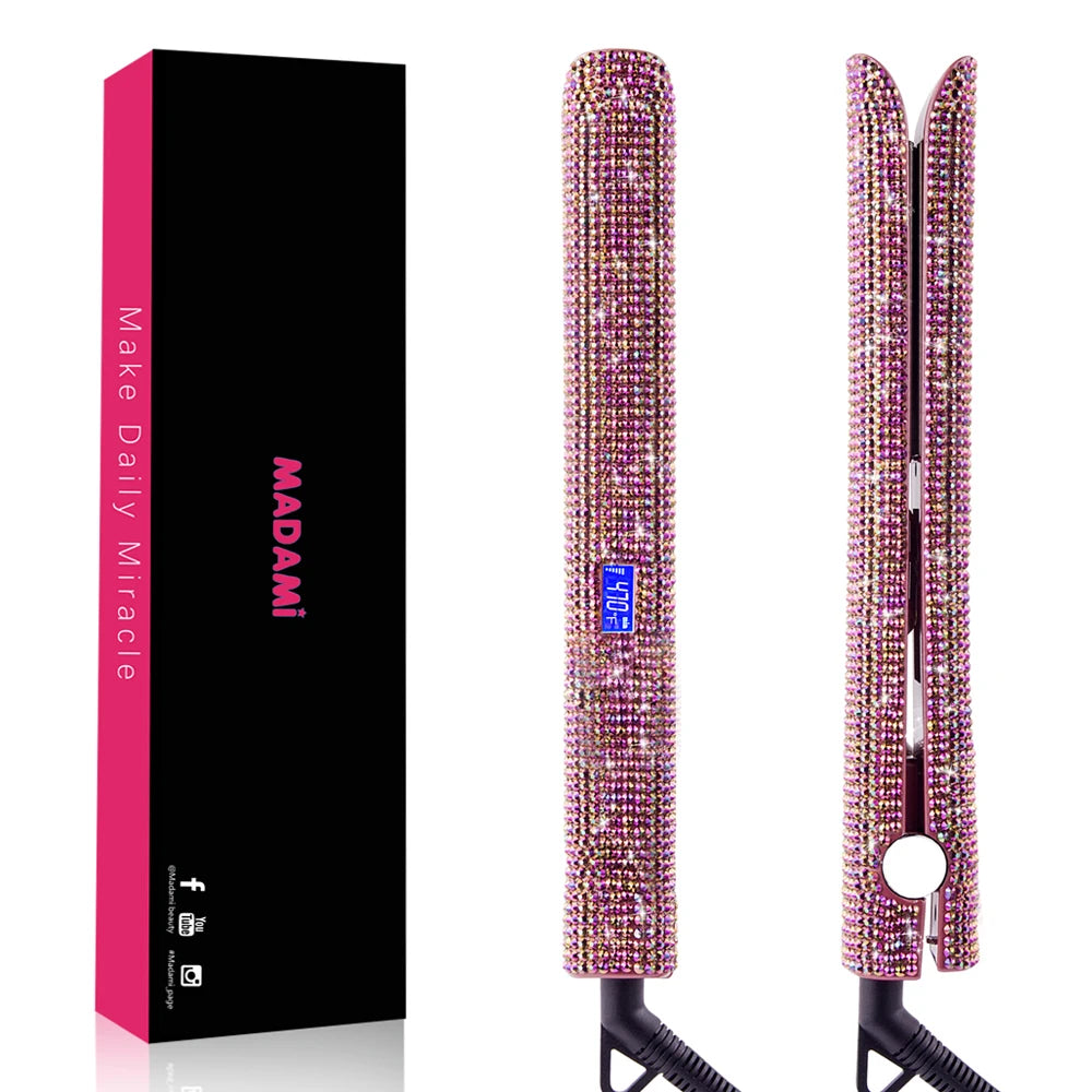Rhinestone Flat Iron For a Perm Titanium Straightening Irons LCD Display Floating 2 Inches Wide Plate Hair Straightener Curler