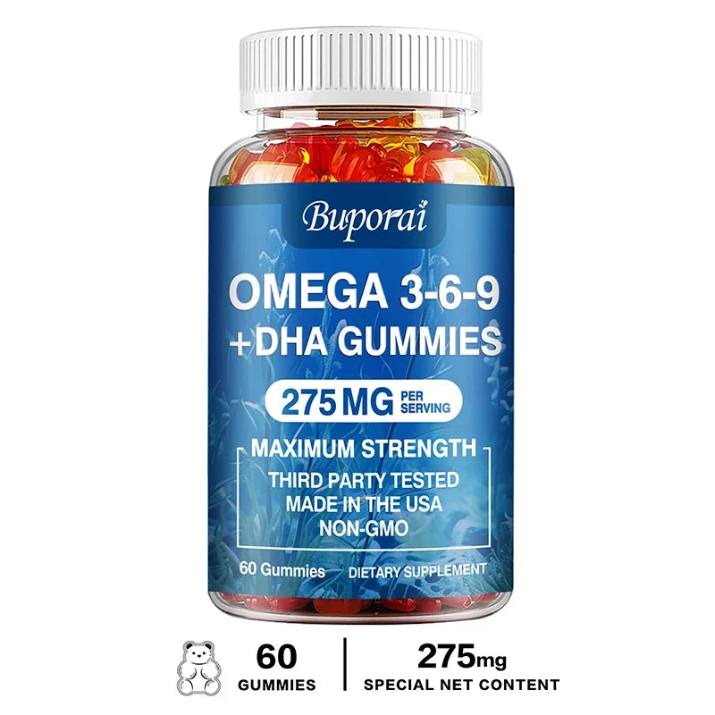 Omega 3 6 9 + DHA Gummies - Improves Circulation & Increases Antioxidant Activity, Supports Eye, Skin, Brain and Immune Health