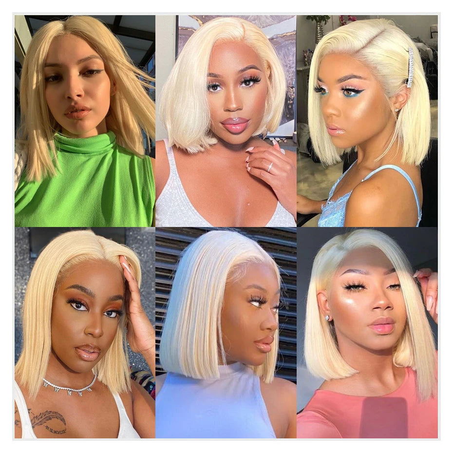 613 Honey Blonde 13x4 HD Transparent Lace Short Bob Wig Pre-Plucked Straight Full Frontal Human Hair Wig for Women