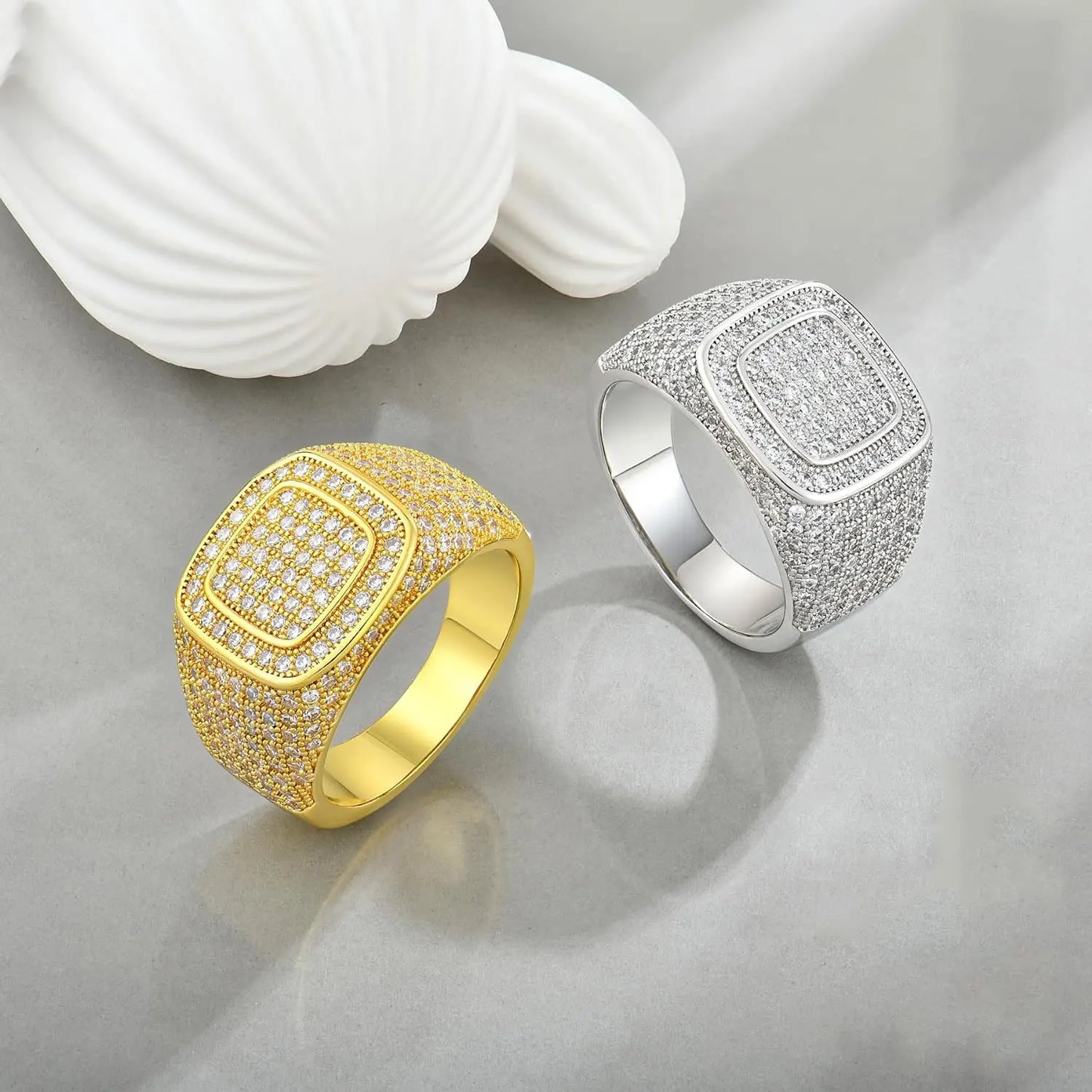 Square Micro Pave Set CZ Ring Cluster Iced Out Band Mens Bling Zircon Little Finger Ring for Men Hip Hop Rapper Jewelry