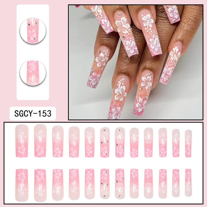 24 Long Coffin Wholesale fake nails art, latest finger artificial nail press on nails