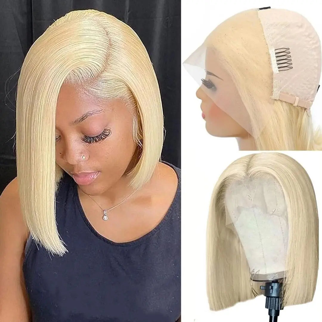 613 Honey Blonde 13x4 HD Transparent Lace Short Bob Wig Pre-Plucked Straight Full Frontal Human Hair Wig for Women
