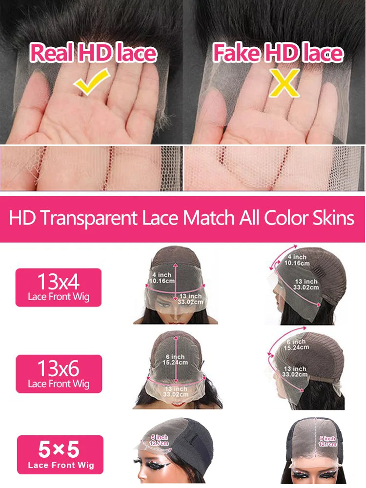250 density 40 Inch Body Wave 13x6 Transparent Lace Frontal Wig Human Hair Ready 5x5 Glueless HD Closure 13x4 Lace Front Wigs