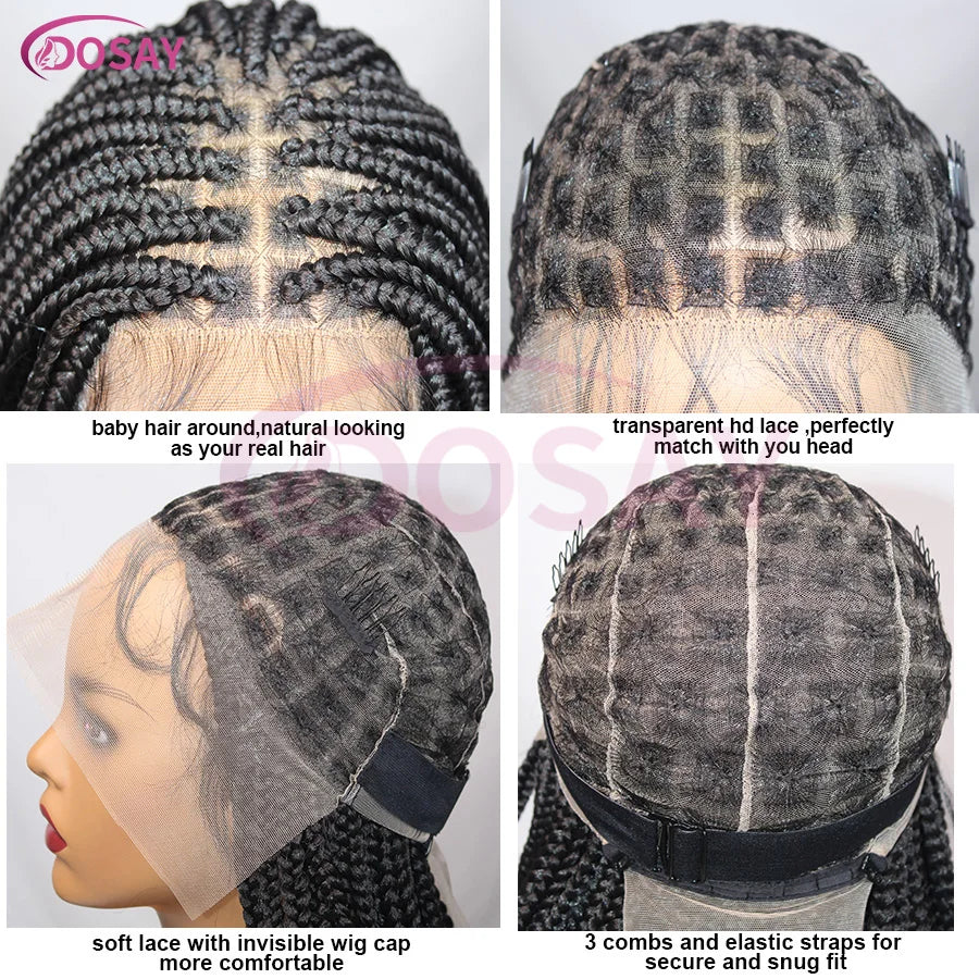 36Inch Burgundy Synthetic Long Box Braided Wig Full Lace Straight Knotless Cornrow Braid with Baby Hair for Women
