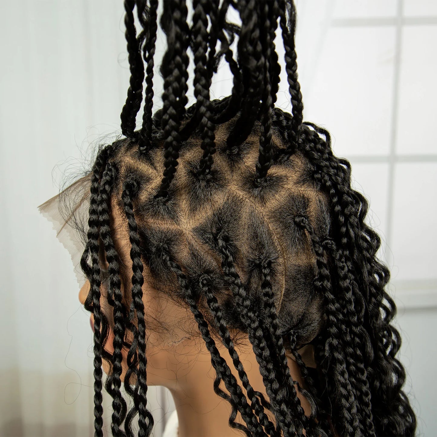 32 inch Synthetic Braided Wigs Natural Curly Boho Braideds Wigs Full Lace Knotless Box Braids Wig with Baby Hair for Black Women
