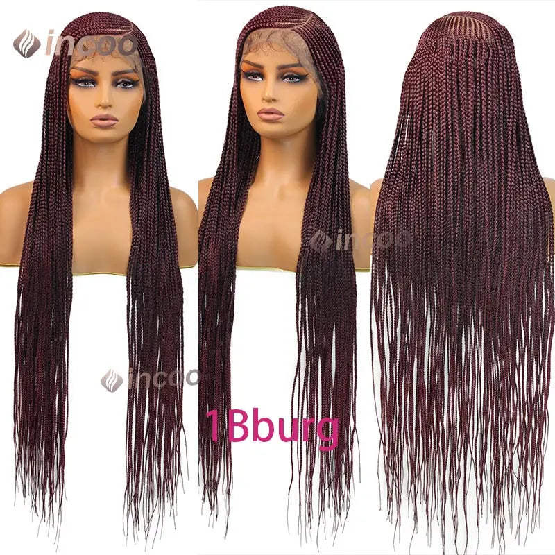 36" Cornrow Braided Wigs Synthetic Handmade Side Part Braided Wig Full Lace Frontal Braiding Wig Goddess Knotless Box Braids Wig