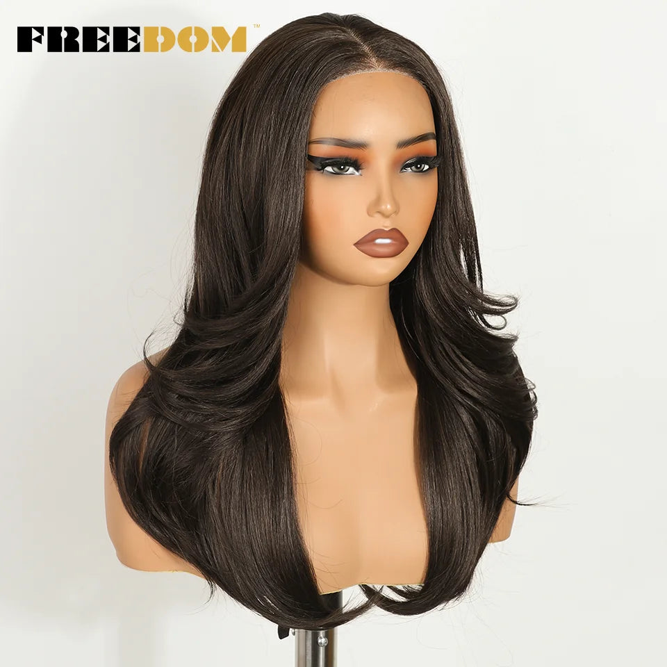 FREEDOM Layered Synthetic Lace Front Wigs For Women 20 Inch Ombre Blonde Wavy  6X4 Pre Plucked Wear And Go Glueless Lace Wigs