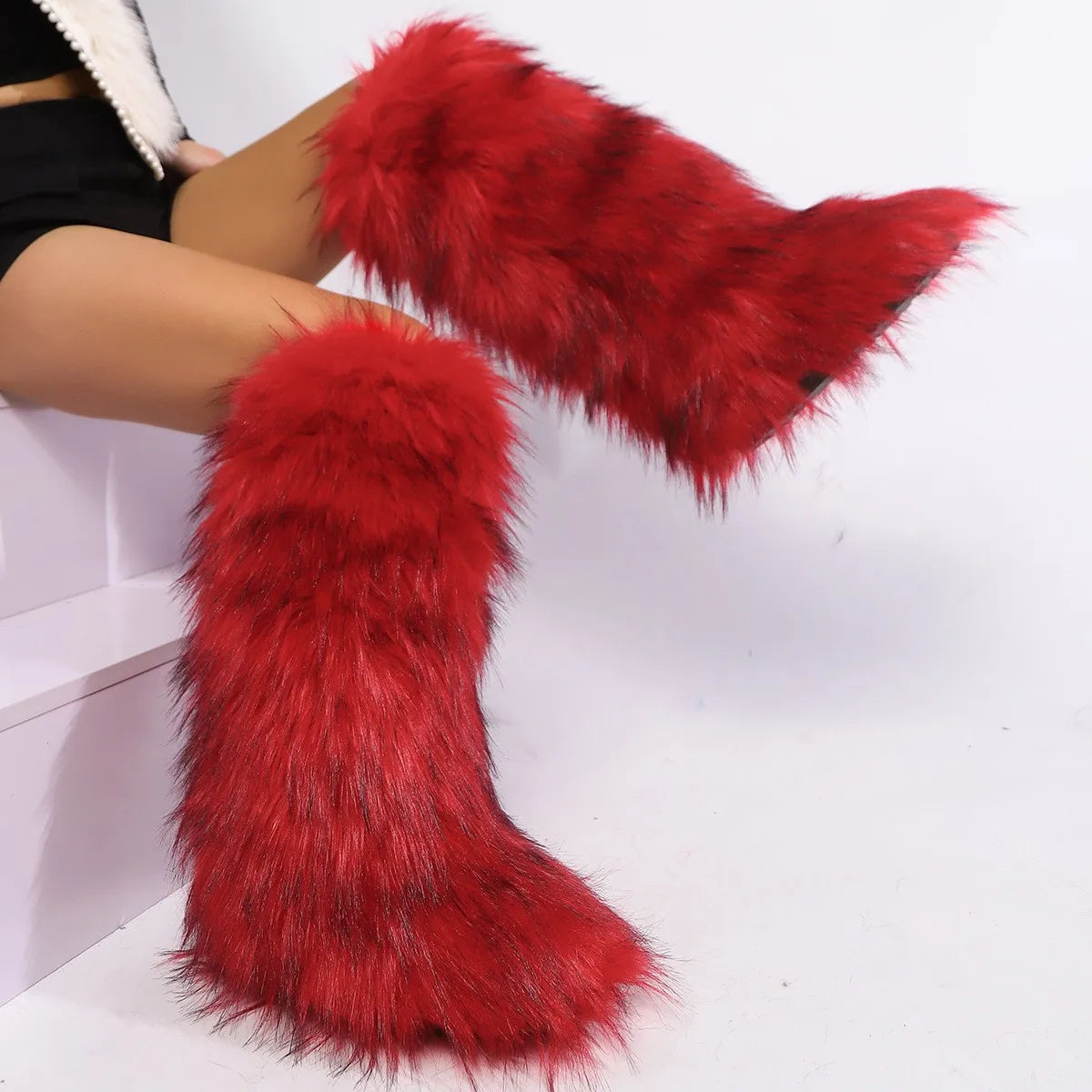 Winter Women Snow Boots Faux Fur Long Boots Warm Plush Platform Knee-high Boot Outdoor Furry Cute Over-the-knee Boots Girls Y2K