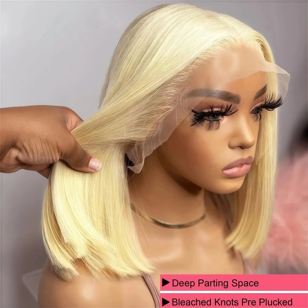 613 Blonde Short Bob Wig Human Hair 13x4 Lace Front Wigs Human Hair Pre Plucked Transparent Lace 180% Density Lace Frontal Wig