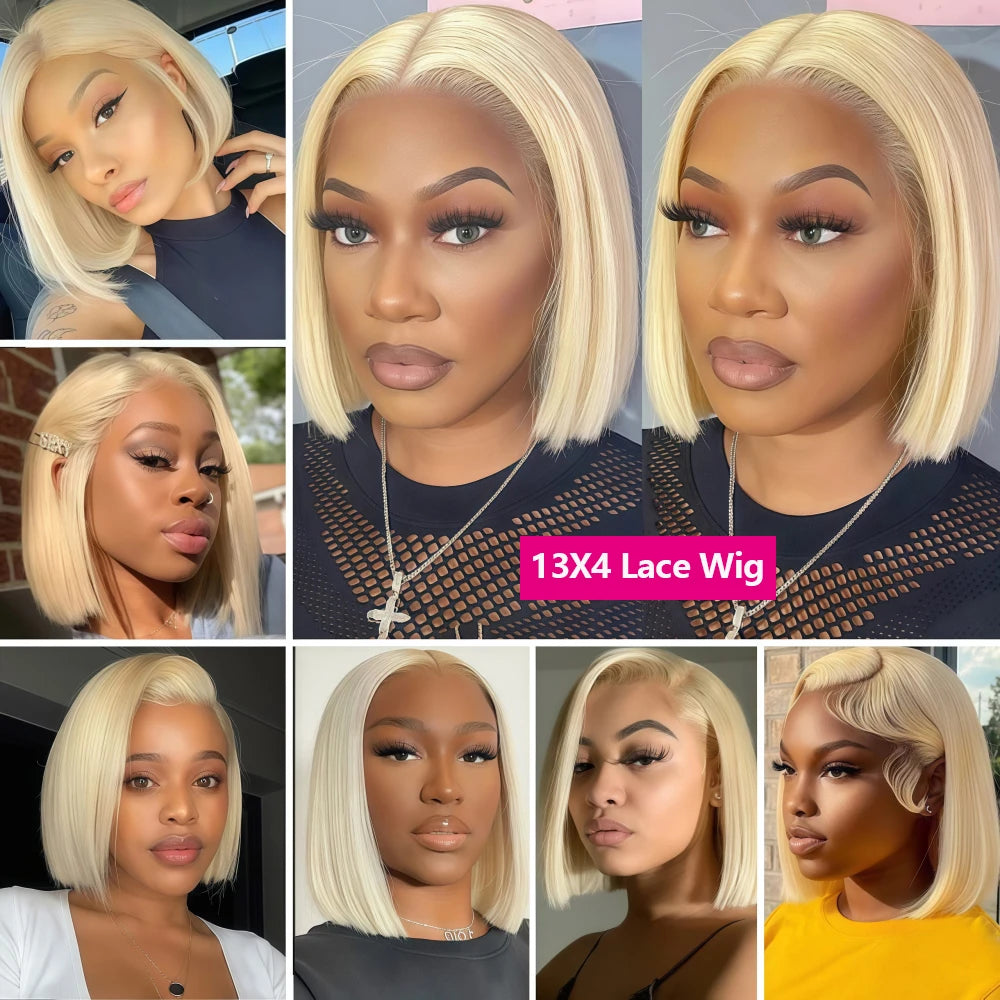613 Blonde Short Bob Wig Human Hair 13x4 Lace Front Wigs Human Hair Pre Plucked Transparent Lace 180% Density Lace Frontal Wig
