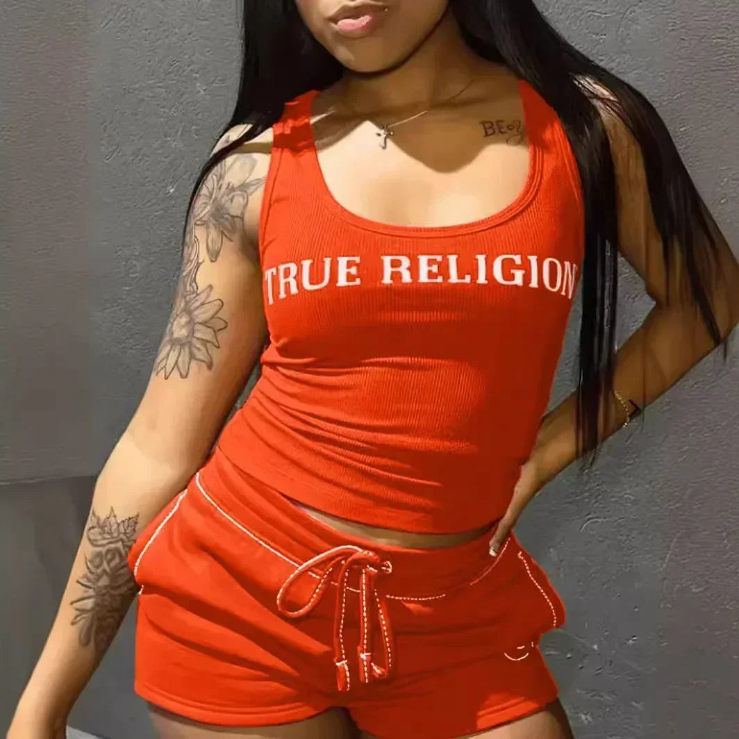 Women's Set Knitted Sleeveless Vest + Shorts Suit 2024 Summer Street Sexy Party Two 2 Piece Set Sporty Outfit Tracksuit