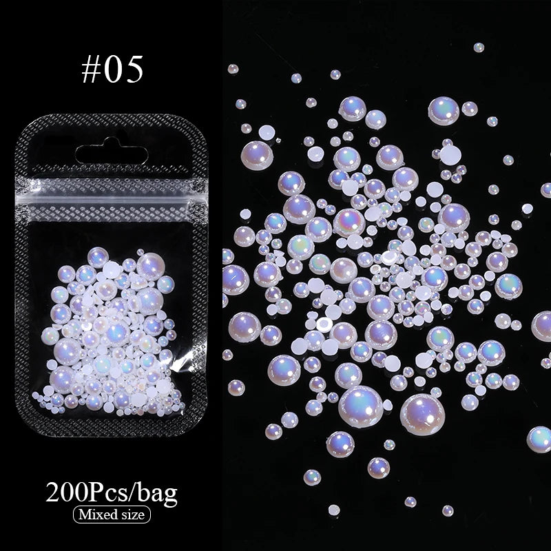 100/200pcs 3D Mixed Nail Decorations Kawaii Heart Flower Bear Pearl Design Rhinestone Nail Art Charms Jewelry Manicure Accessory
