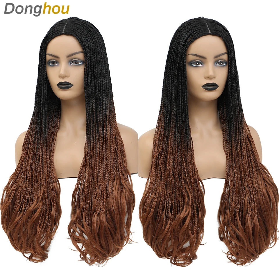 26 Inch Long Box Braided Wigs For Women Synthetic Perruque Tresse Africaine Micro Twist Box Braid Crochet Hair Curly Ends Wig