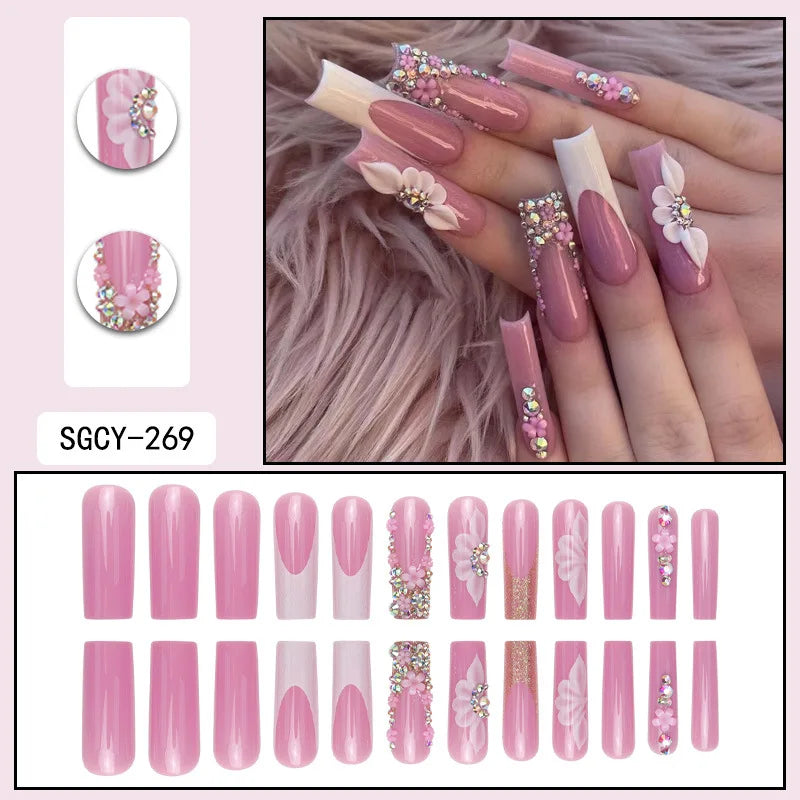 24 Long Coffin Wholesale fake nails art, latest finger artificial nail press on nails