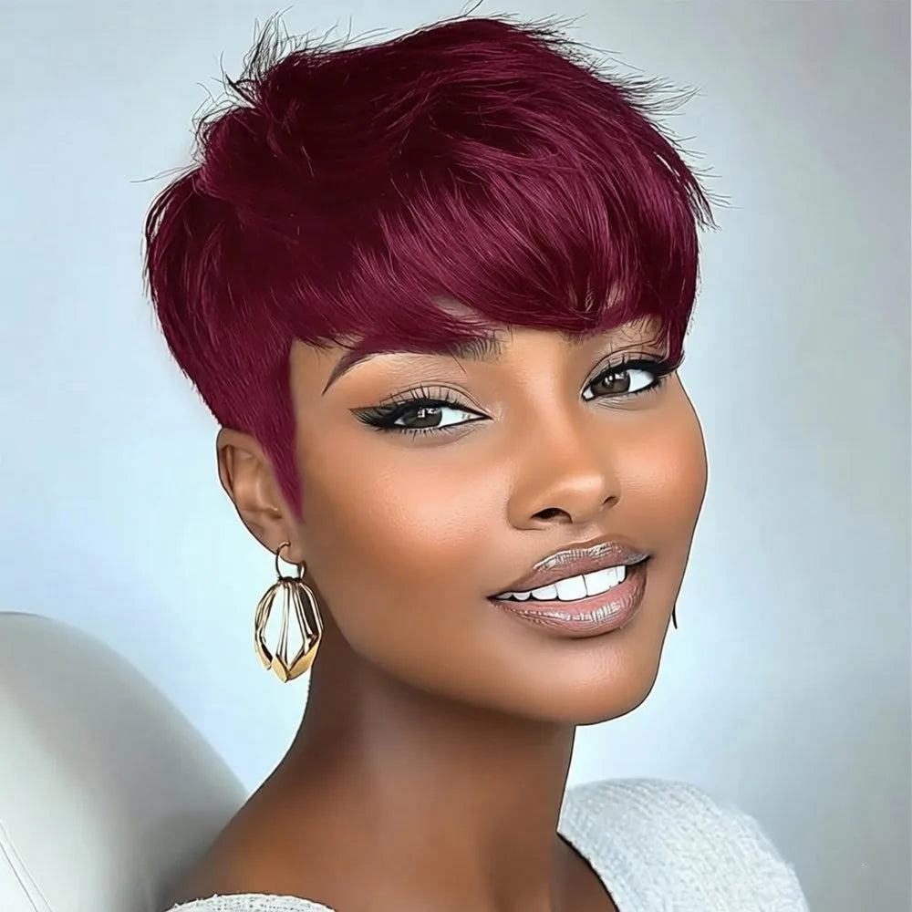 short straight pixie wig 1B30 color pixie cut wig daily party use for women daily party use wig human hair wig machine made