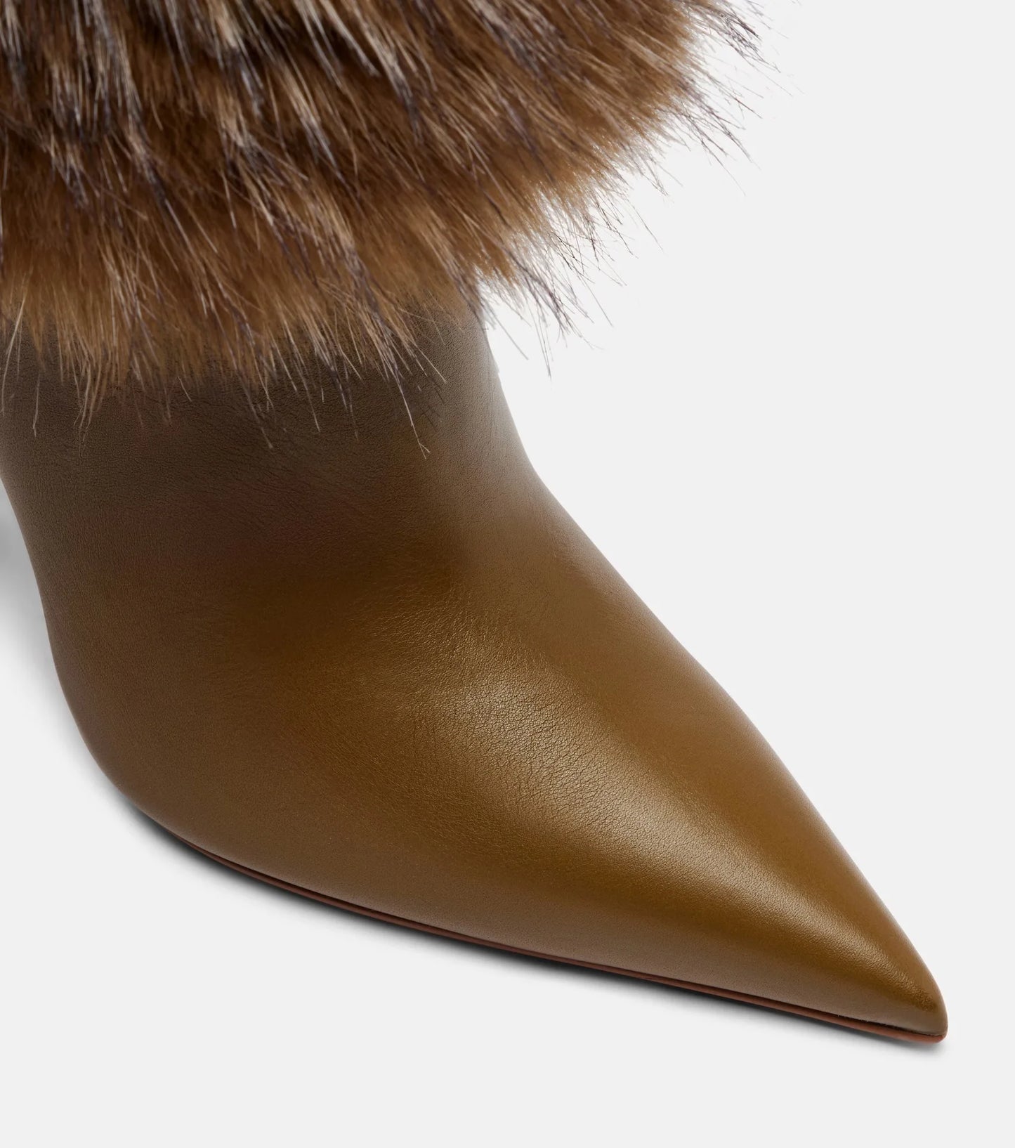 Autumn And Winter Women Fur Knee High Boots Pointed Toe Thin Stiletto Heel Leather Fashion Party Luxury Long Boots Big Size
