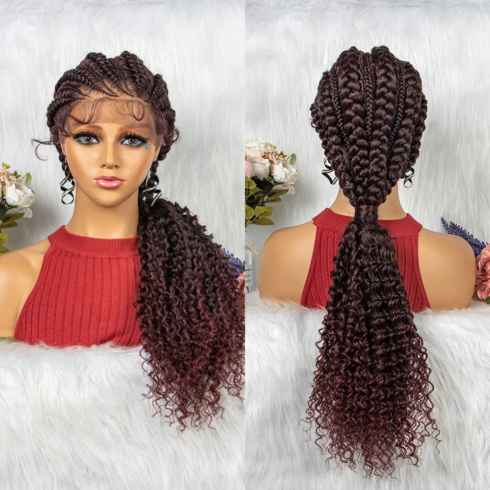 Lace Frontal Synthetic Braided Wigs Lace Front Braided Ponytail Wig Natural Knotless with Baby Hair for Black Women Daily Use
