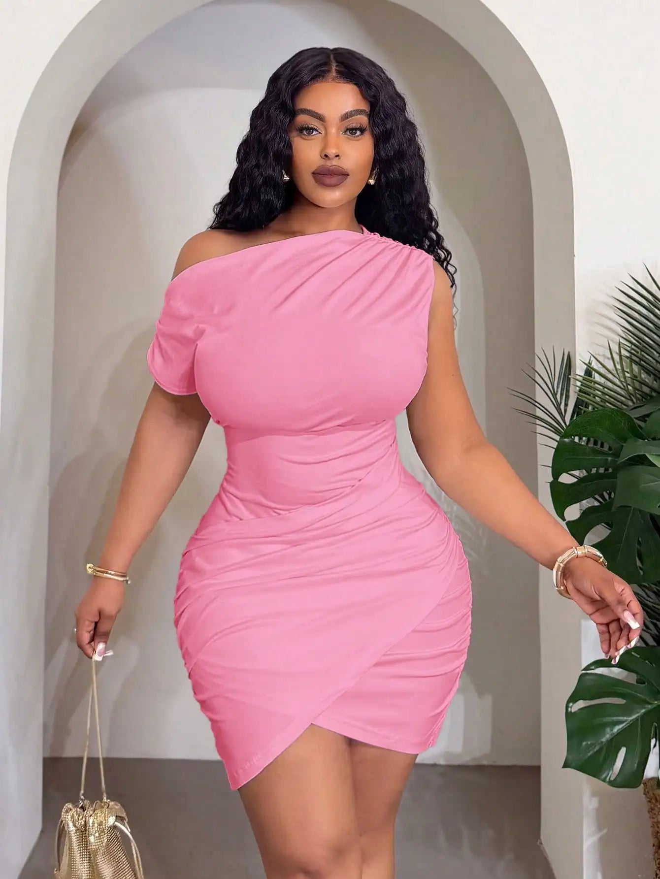 Elegant Asymmetrical Off Shoulder Ruched Mini Dress For Party Evening Wedding