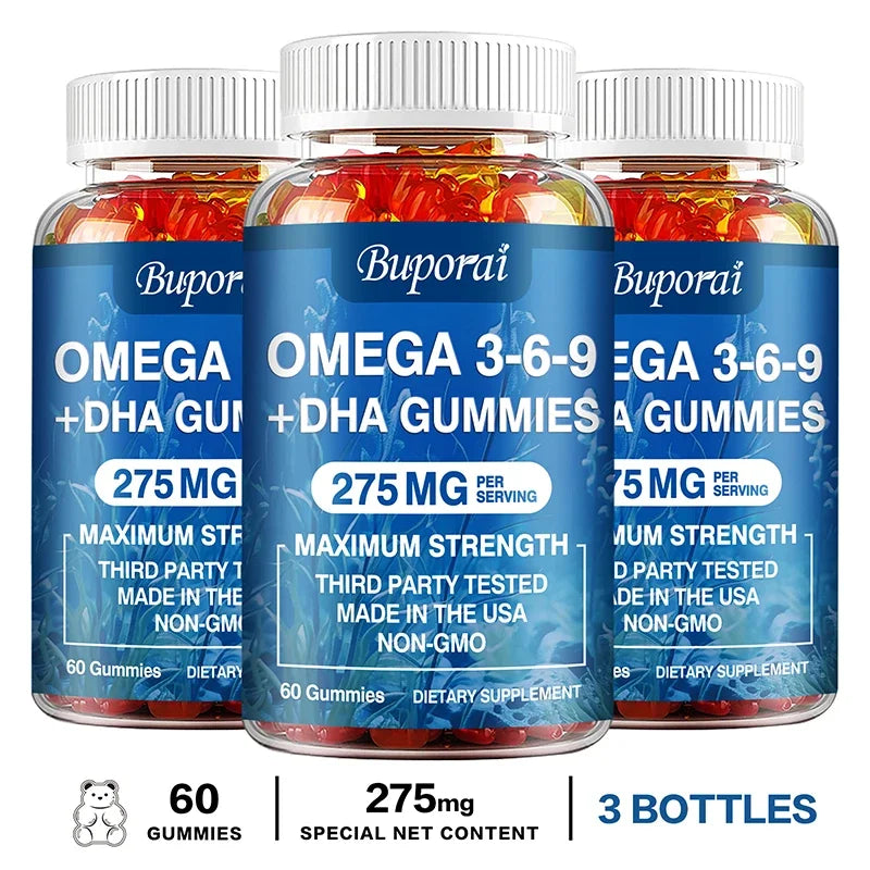 Omega 3 6 9 + DHA Gummies - Improves Circulation & Increases Antioxidant Activity, Supports Eye, Skin, Brain and Immune Health