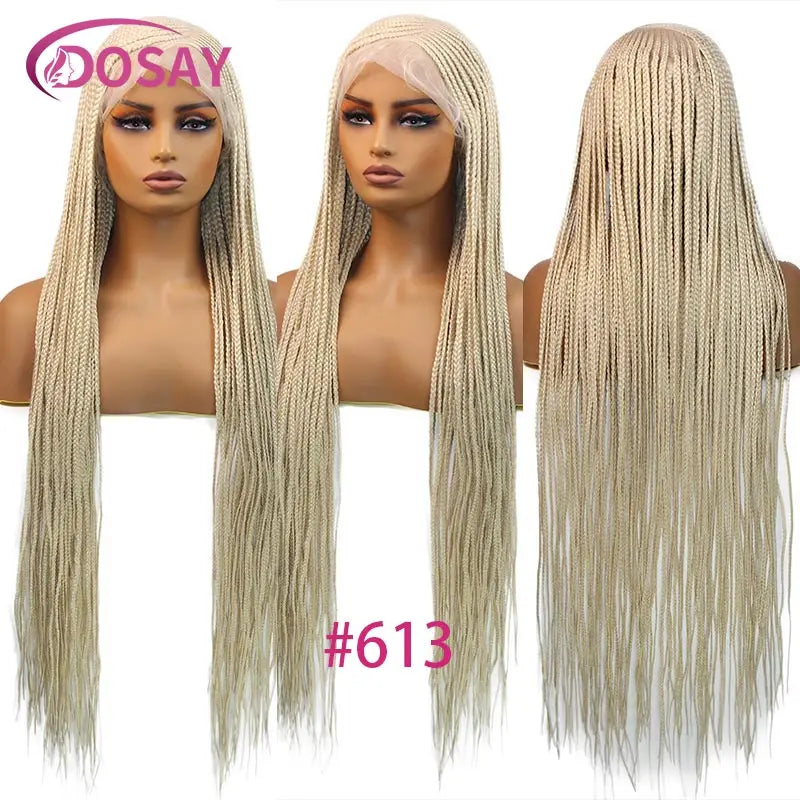 Synthetic Full Lace Front Wig Cornrow Double Braided Wigs For Black Women Box Side Part Braided Lace Wig Faux Locs Braids Wigs