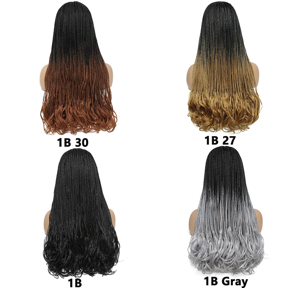 26 Inch Long Box Braided Wigs For Women Synthetic Perruque Tresse Africaine Micro Twist Box Braid Crochet Hair Curly Ends Wig