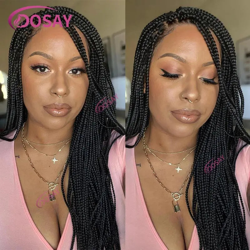 36Inch Burgundy Synthetic Long Box Braided Wig Full Lace Straight Knotless Cornrow Braid with Baby Hair for Women
