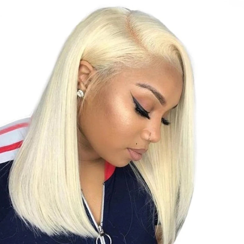 613 Honey Blonde 13x4 HD Transparent Lace Short Bob Wig Pre-Plucked Straight Full Frontal Human Hair Wig for Women