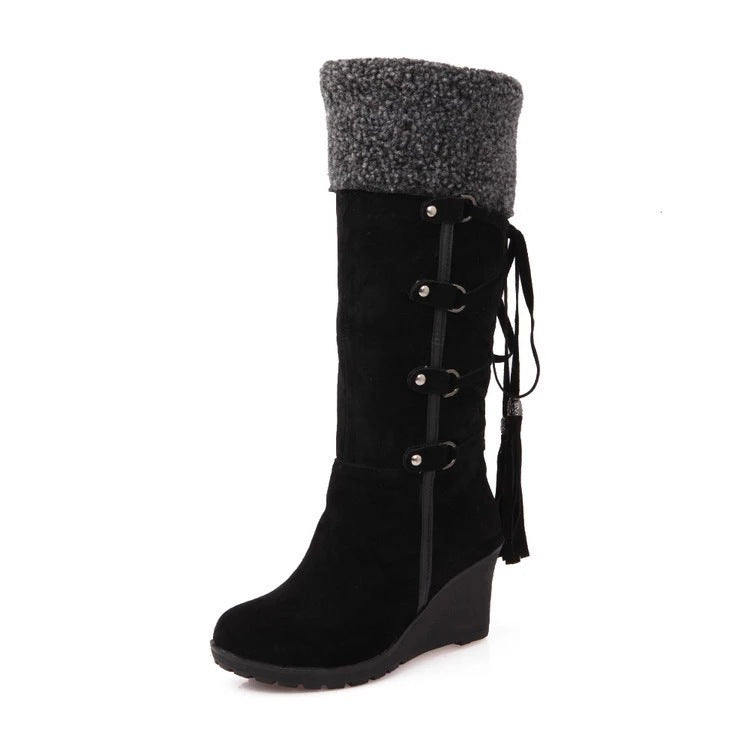 Women's High Boots 2022 Winter Fashion Lace-up Tassel Long Boots Women Platform Wedge Snow Boots Warm Cotton Boots Botas Mujer