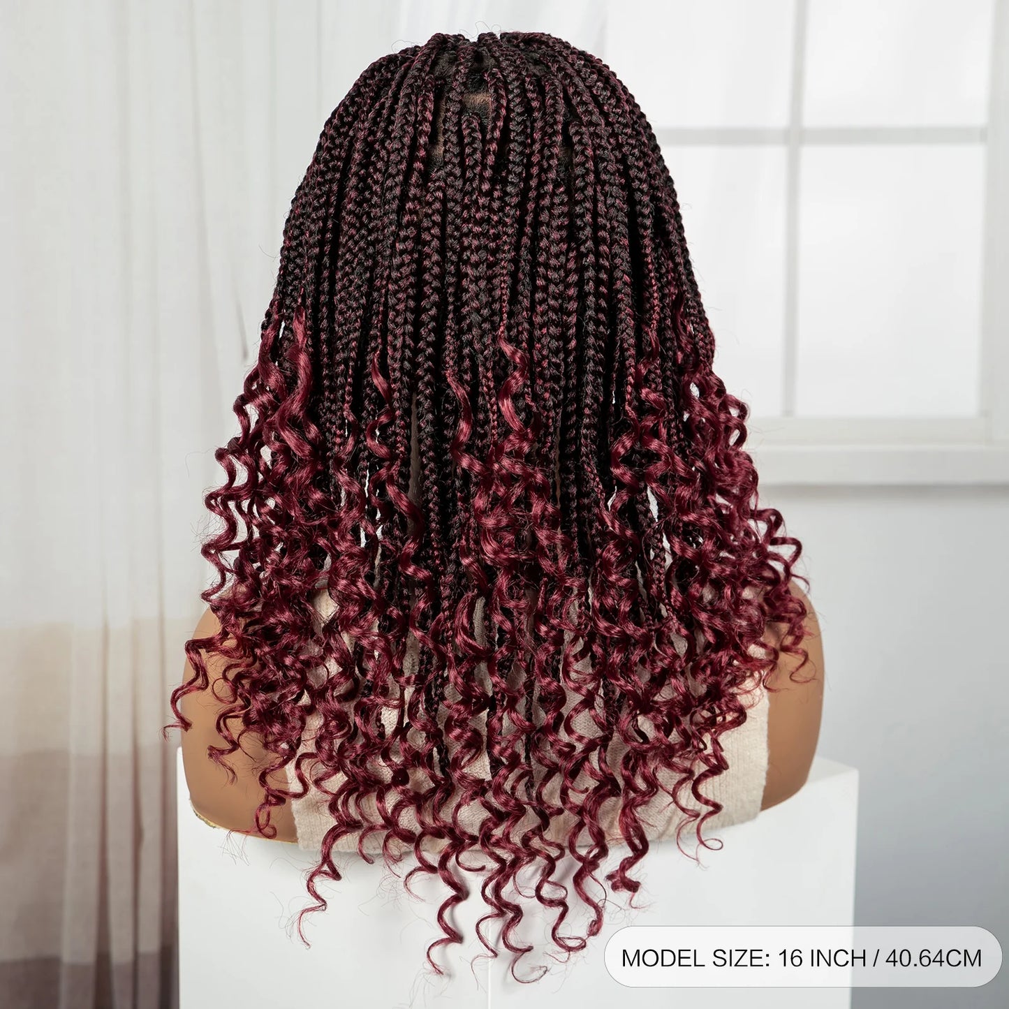 Knotless Box Boho Braided Wigs with Curly Ends Synthetic Full Lace Braided Lace Wigs Short Braided Bob Wig for Black Women