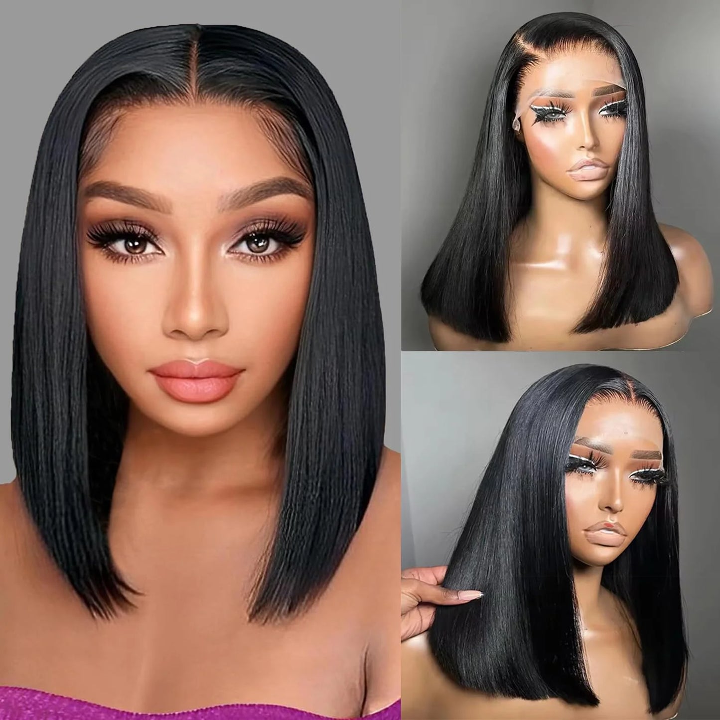 Bob Wig Human Hair 13x4 HD Lace Front Wigs Human Hair Pre Plucked Bob Wig for Women Glueless with Baby Hair Straight Short Wigs Natural Black 99J Burgundy Chocolate Brown 613 blonde