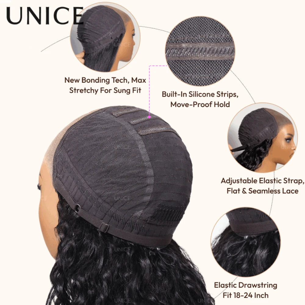 Unice Hair Blonde Highlight Water Wave Bob Wig 7x5 Bye Bye Slip Pre Cut Pre Bleached Glueless Wigs Human Hair Ready To Wear
