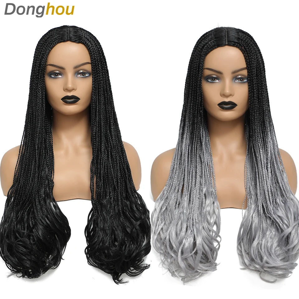 26 Inch Long Box Braided Wigs For Women Synthetic Perruque Tresse Africaine Micro Twist Box Braid Crochet Hair Curly Ends Wig