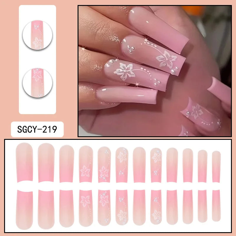 24 Long Coffin Wholesale fake nails art, latest finger artificial nail press on nails