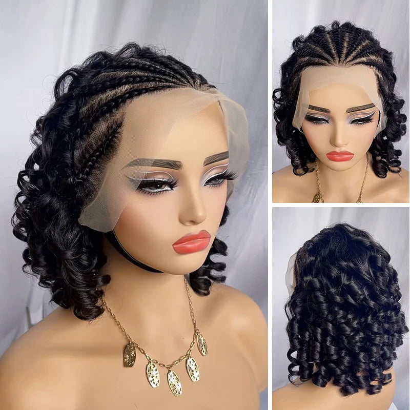 Bouncy Curly 13x4 Lace Braided Short Curly Wigs 100% Human Hair Loose Wave Transparent Lace Brazilian Virgin Hair Remy Soft