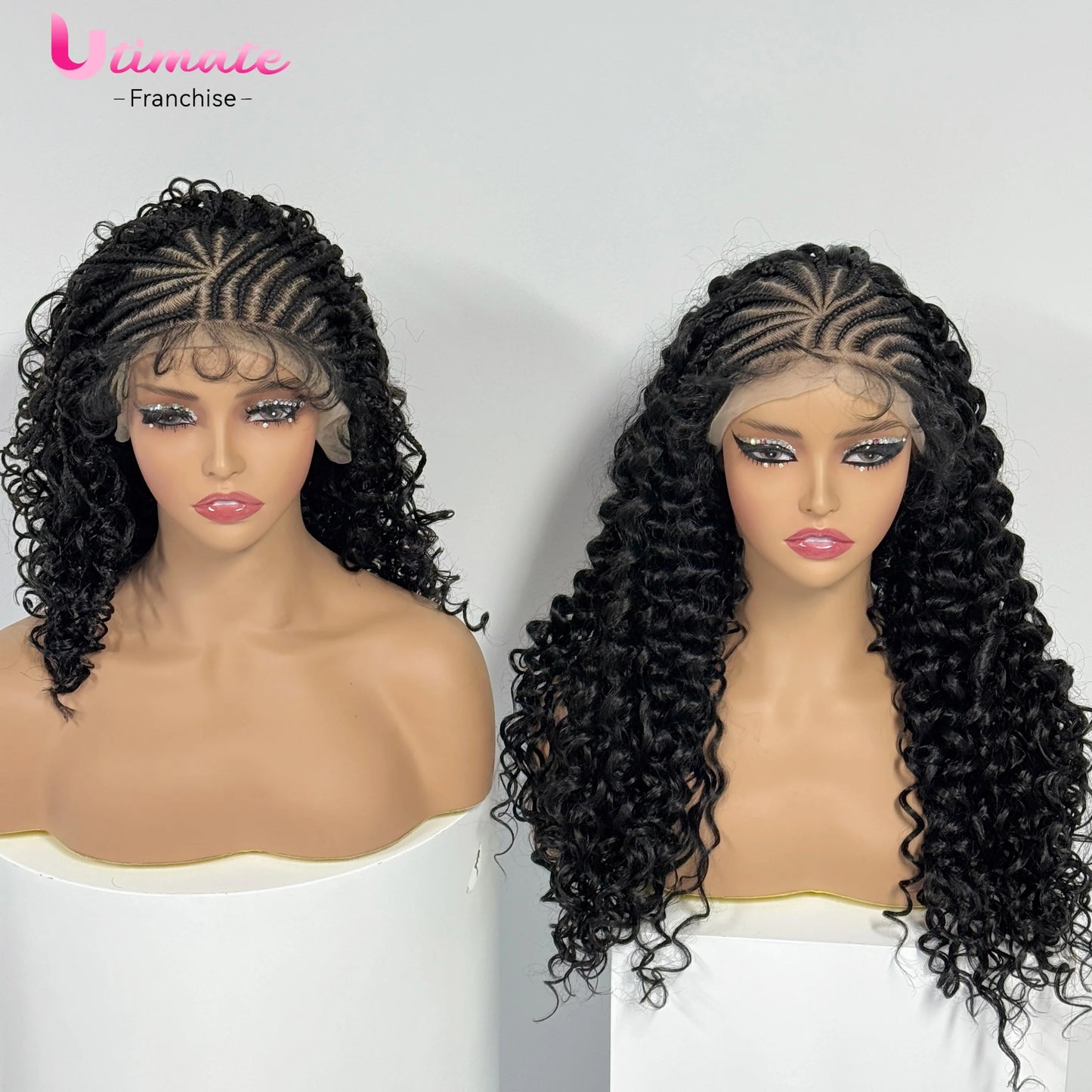 14/22inch Lemonade Braid Synthetic Cornrow Braided Wigs Deep Wave Pre-plucked Baby Hair For Black Women