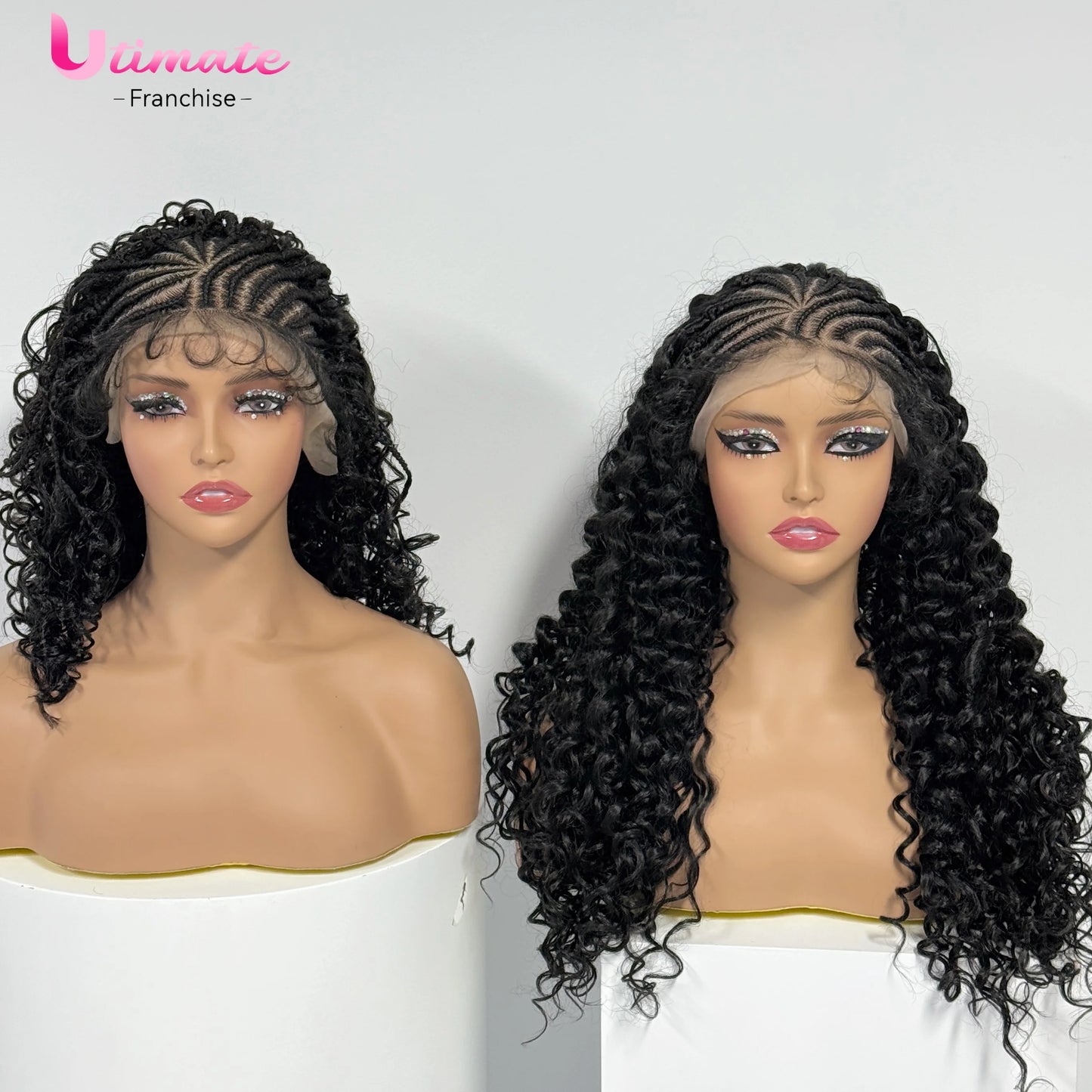 14/22inch Lemonade Braid Synthetic Cornrow Braided Wigs Deep Wave Pre-plucked Baby Hair For Black Women