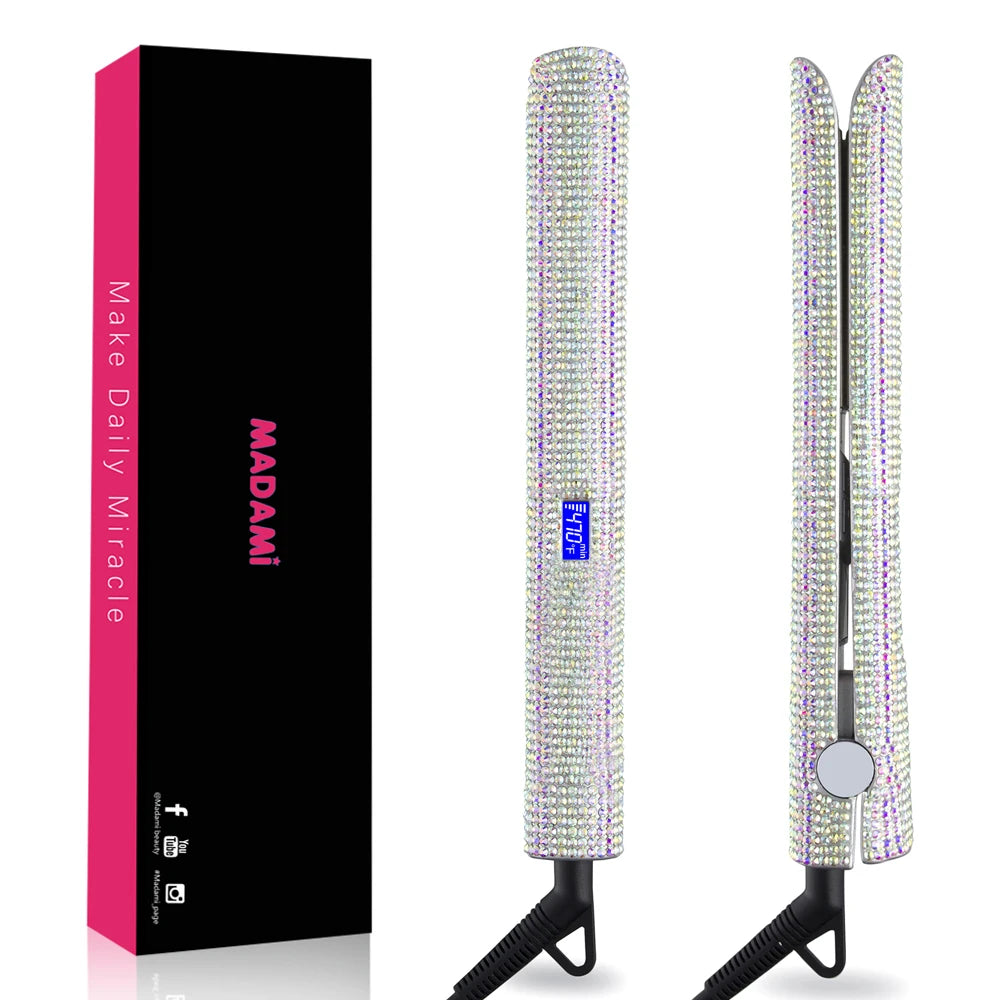 Rhinestone Flat Iron For a Perm Titanium Straightening Irons LCD Display Floating 2 Inches Wide Plate Hair Straightener Curler