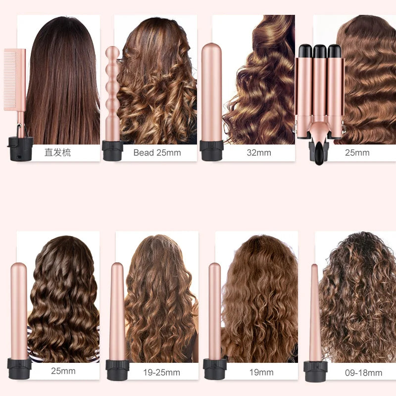5-1 Multifunctional automatic hair curling iron with interchangeable head accessories and styling straightening comb