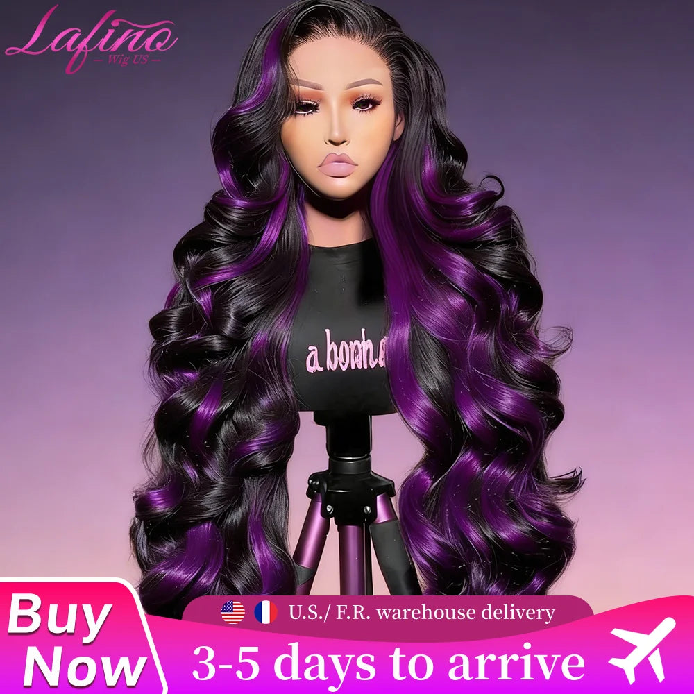 Lafino Ombre Purple Black Body Wave 13x6 13x4 HD Transparent Lace Front Human Hair Wigs Purple Colored Human Hair Wigs For Women
